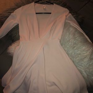 V neck Long Sleeve Pink Dress